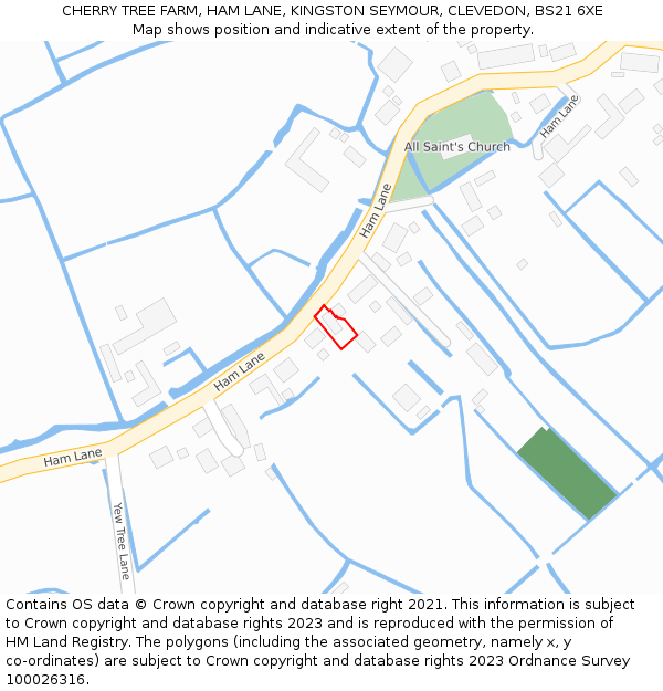 CHERRY TREE FARM, HAM LANE, KINGSTON SEYMOUR, CLEVEDON, BS21 6XE: Location map and indicative extent of plot