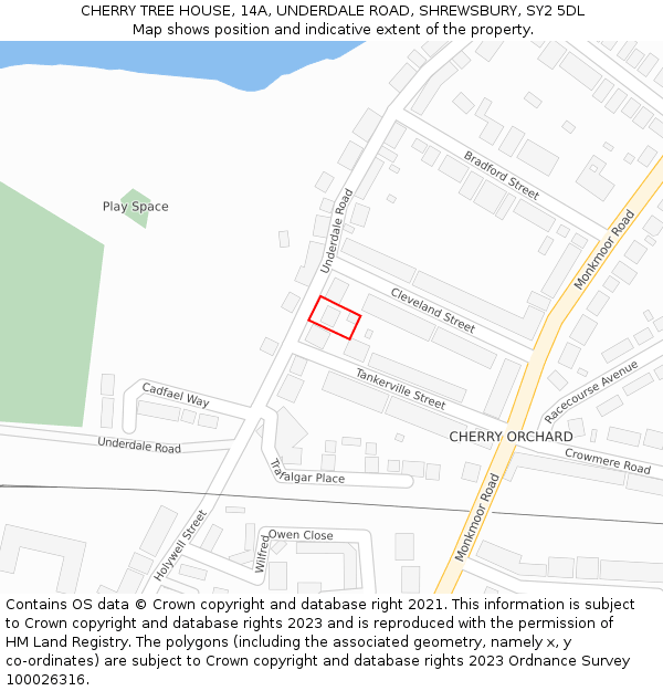 CHERRY TREE HOUSE, 14A, UNDERDALE ROAD, SHREWSBURY, SY2 5DL: Location map and indicative extent of plot