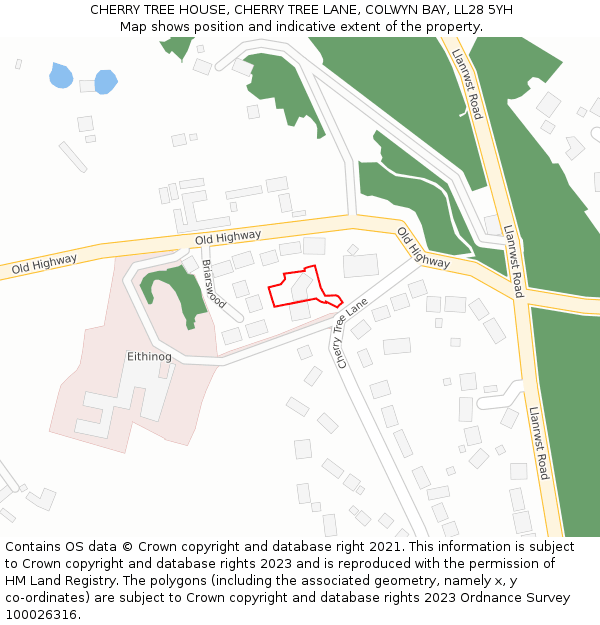 CHERRY TREE HOUSE, CHERRY TREE LANE, COLWYN BAY, LL28 5YH: Location map and indicative extent of plot