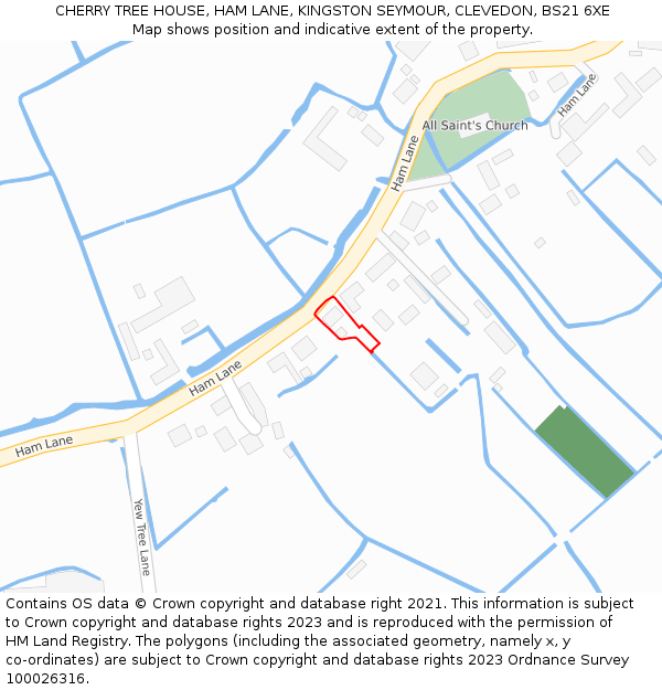 CHERRY TREE HOUSE, HAM LANE, KINGSTON SEYMOUR, CLEVEDON, BS21 6XE: Location map and indicative extent of plot