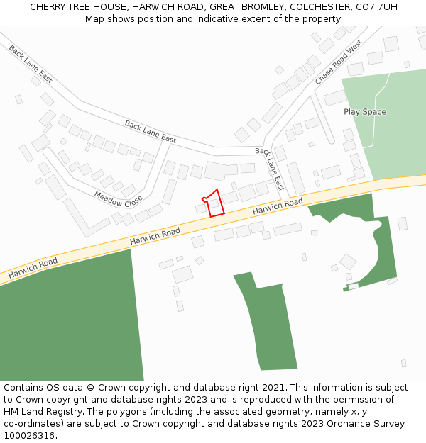 CHERRY TREE HOUSE, HARWICH ROAD, GREAT BROMLEY, COLCHESTER, CO7 7UH: Location map and indicative extent of plot