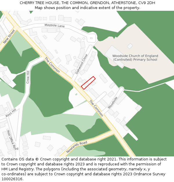 CHERRY TREE HOUSE, THE COMMON, GRENDON, ATHERSTONE, CV9 2DH: Location map and indicative extent of plot