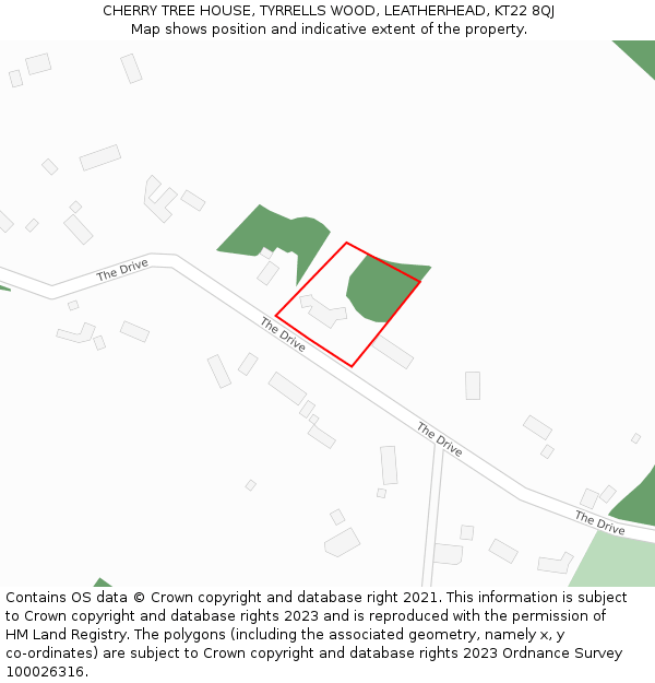 CHERRY TREE HOUSE, TYRRELLS WOOD, LEATHERHEAD, KT22 8QJ: Location map and indicative extent of plot