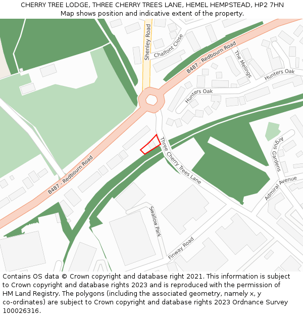 CHERRY TREE LODGE, THREE CHERRY TREES LANE, HEMEL HEMPSTEAD, HP2 7HN: Location map and indicative extent of plot