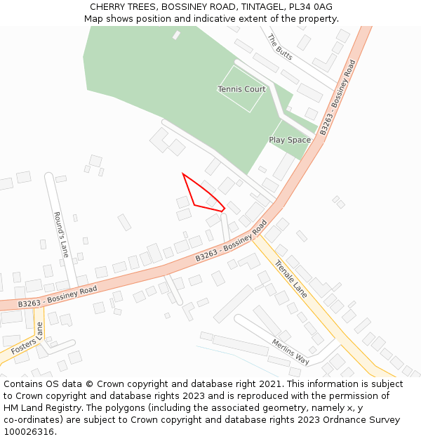 CHERRY TREES, BOSSINEY ROAD, TINTAGEL, PL34 0AG: Location map and indicative extent of plot