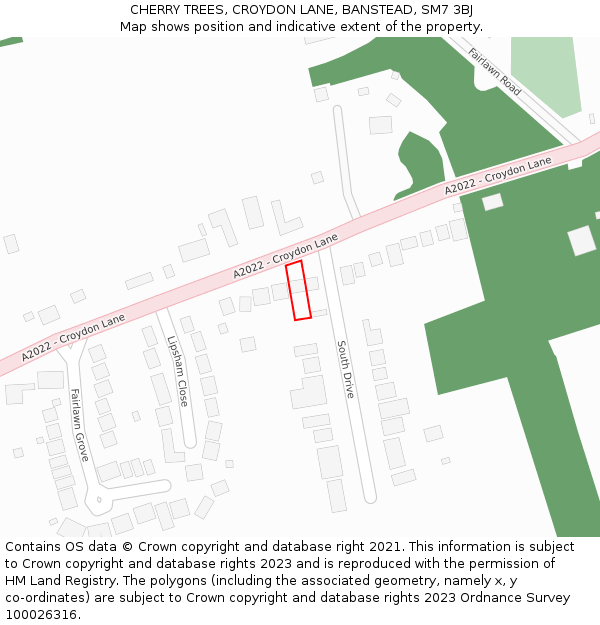 CHERRY TREES, CROYDON LANE, BANSTEAD, SM7 3BJ: Location map and indicative extent of plot