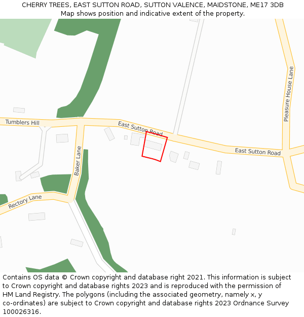 CHERRY TREES, EAST SUTTON ROAD, SUTTON VALENCE, MAIDSTONE, ME17 3DB: Location map and indicative extent of plot