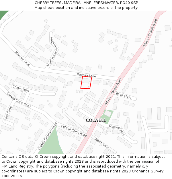CHERRY TREES, MADEIRA LANE, FRESHWATER, PO40 9SP: Location map and indicative extent of plot