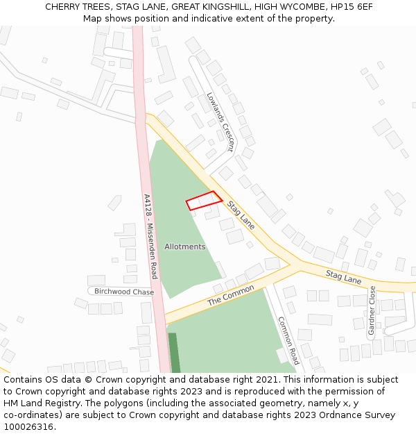 CHERRY TREES, STAG LANE, GREAT KINGSHILL, HIGH WYCOMBE, HP15 6EF: Location map and indicative extent of plot