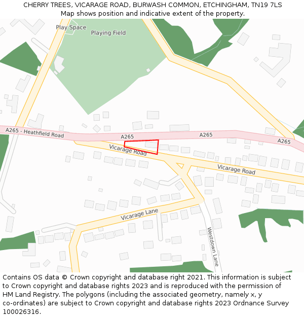 CHERRY TREES, VICARAGE ROAD, BURWASH COMMON, ETCHINGHAM, TN19 7LS: Location map and indicative extent of plot