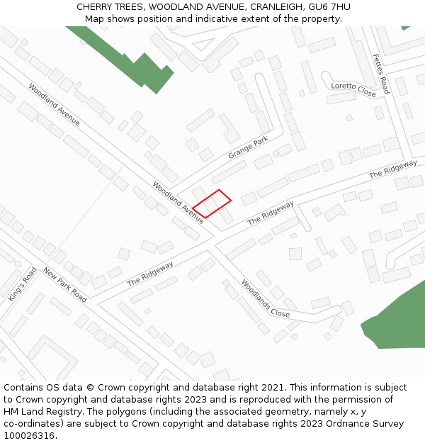 CHERRY TREES, WOODLAND AVENUE, CRANLEIGH, GU6 7HU: Location map and indicative extent of plot