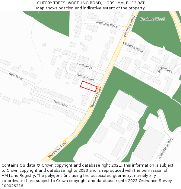 CHERRY TREES, WORTHING ROAD, HORSHAM, RH13 9AT: Location map and indicative extent of plot