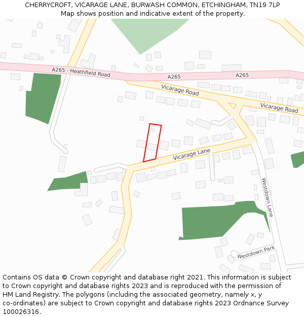 CHERRYCROFT, VICARAGE LANE, BURWASH COMMON, ETCHINGHAM, TN19 7LP: Location map and indicative extent of plot