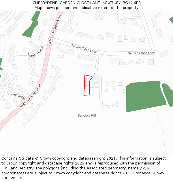 CHERRYDENE, GARDEN CLOSE LANE, NEWBURY, RG14 6PR: Location map and indicative extent of plot