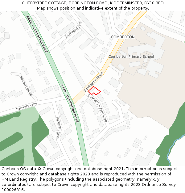 CHERRYTREE COTTAGE, BORRINGTON ROAD, KIDDERMINSTER, DY10 3ED: Location map and indicative extent of plot