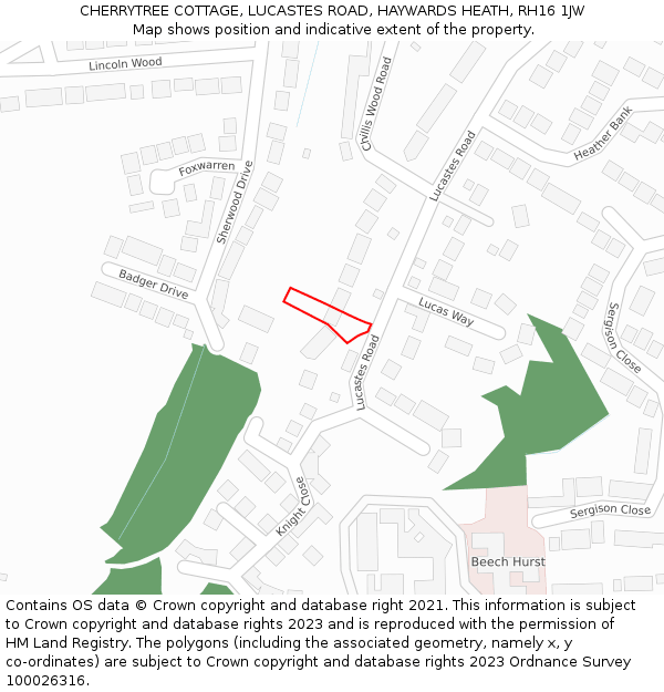 CHERRYTREE COTTAGE, LUCASTES ROAD, HAYWARDS HEATH, RH16 1JW: Location map and indicative extent of plot