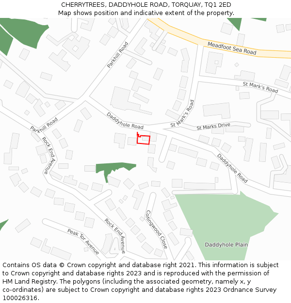 CHERRYTREES, DADDYHOLE ROAD, TORQUAY, TQ1 2ED: Location map and indicative extent of plot