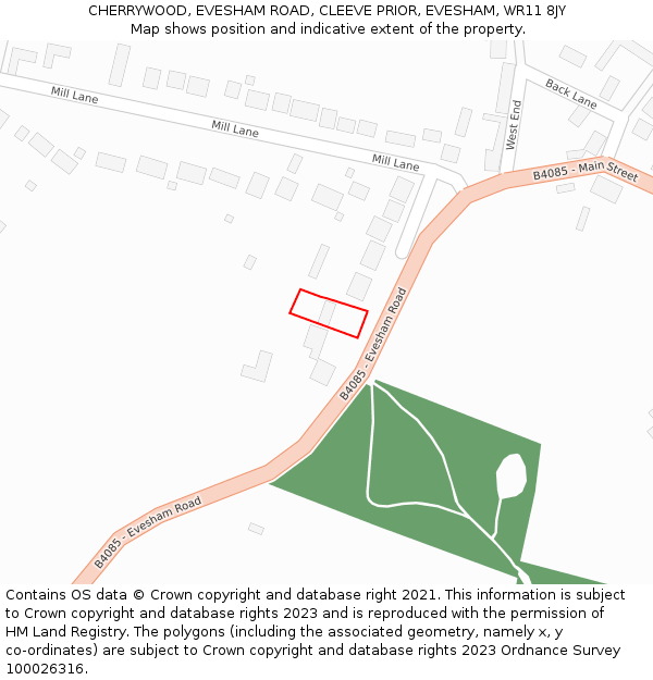 CHERRYWOOD, EVESHAM ROAD, CLEEVE PRIOR, EVESHAM, WR11 8JY: Location map and indicative extent of plot
