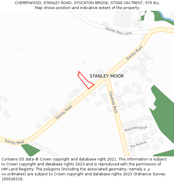 CHERRYWOOD, STANLEY ROAD, STOCKTON BROOK, STOKE-ON-TRENT, ST9 9LL: Location map and indicative extent of plot