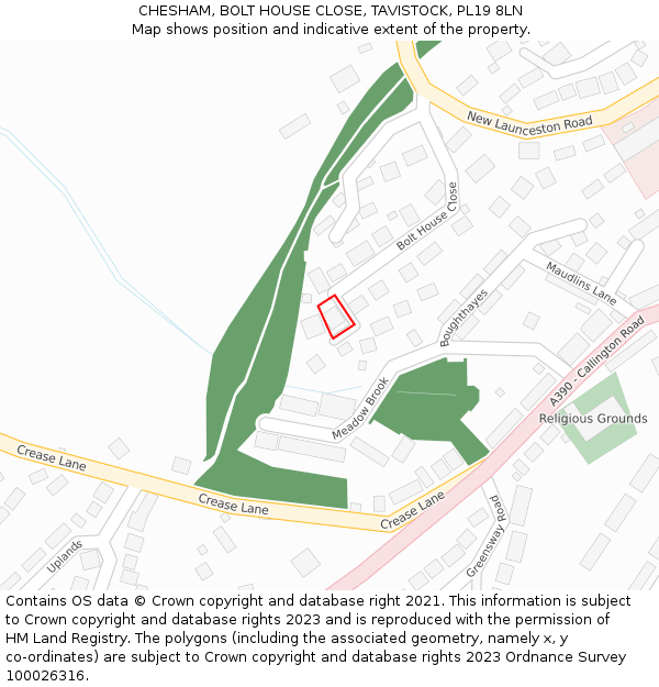 CHESHAM, BOLT HOUSE CLOSE, TAVISTOCK, PL19 8LN: Location map and indicative extent of plot