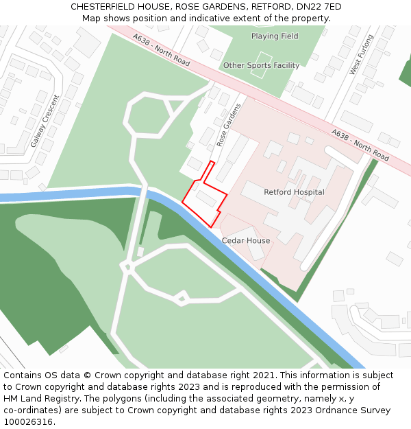 CHESTERFIELD HOUSE, ROSE GARDENS, RETFORD, DN22 7ED: Location map and indicative extent of plot