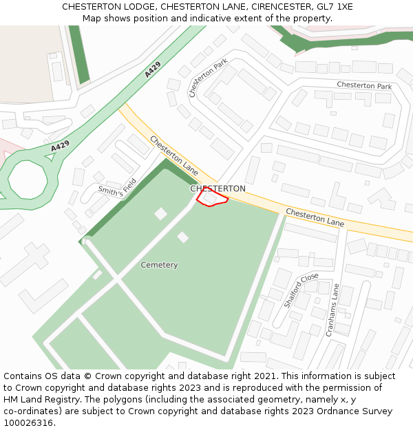 CHESTERTON LODGE, CHESTERTON LANE, CIRENCESTER, GL7 1XE: Location map and indicative extent of plot