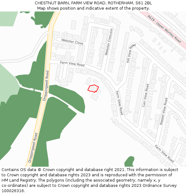 CHESTNUT BARN, FARM VIEW ROAD, ROTHERHAM, S61 2BL: Location map and indicative extent of plot