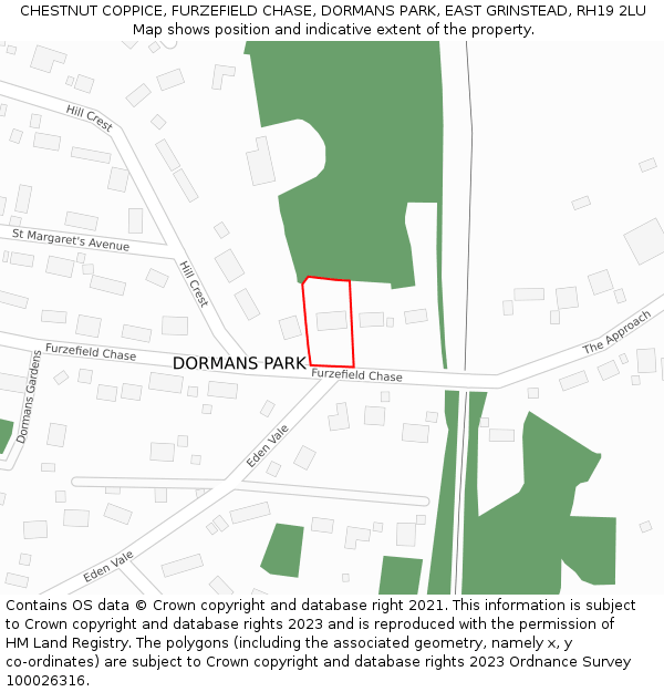 CHESTNUT COPPICE, FURZEFIELD CHASE, DORMANS PARK, EAST GRINSTEAD, RH19 2LU: Location map and indicative extent of plot