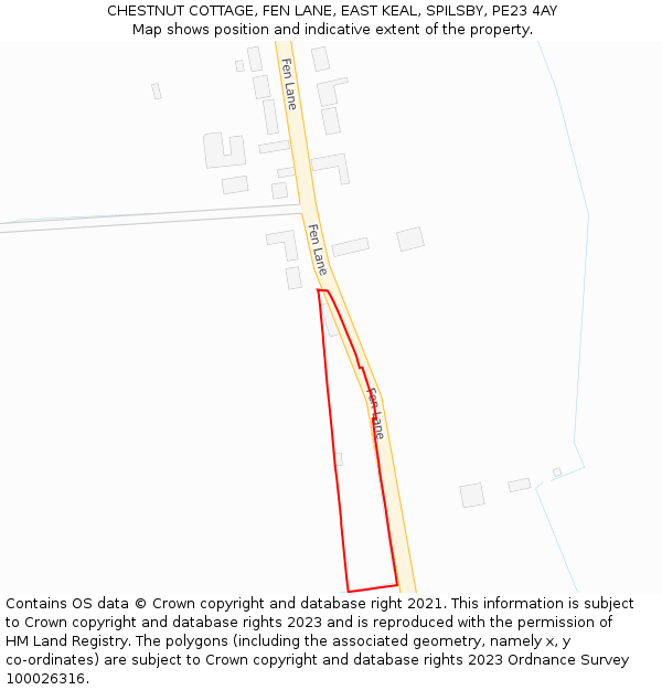 CHESTNUT COTTAGE, FEN LANE, EAST KEAL, SPILSBY, PE23 4AY: Location map and indicative extent of plot