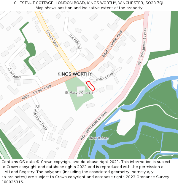 CHESTNUT COTTAGE, LONDON ROAD, KINGS WORTHY, WINCHESTER, SO23 7QL: Location map and indicative extent of plot