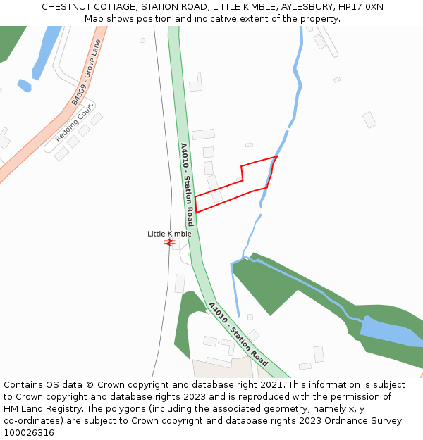 CHESTNUT COTTAGE, STATION ROAD, LITTLE KIMBLE, AYLESBURY, HP17 0XN: Location map and indicative extent of plot