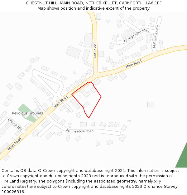 CHESTNUT HILL, MAIN ROAD, NETHER KELLET, CARNFORTH, LA6 1EF: Location map and indicative extent of plot