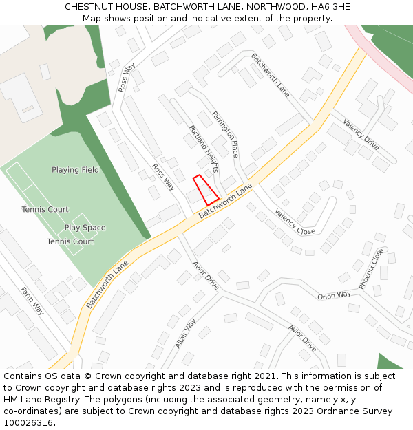 CHESTNUT HOUSE, BATCHWORTH LANE, NORTHWOOD, HA6 3HE: Location map and indicative extent of plot