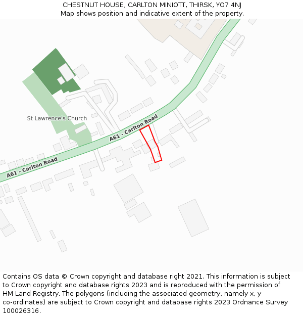 CHESTNUT HOUSE, CARLTON MINIOTT, THIRSK, YO7 4NJ: Location map and indicative extent of plot