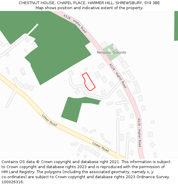 CHESTNUT HOUSE, CHAPEL PLACE, HARMER HILL, SHREWSBURY, SY4 3BE: Location map and indicative extent of plot