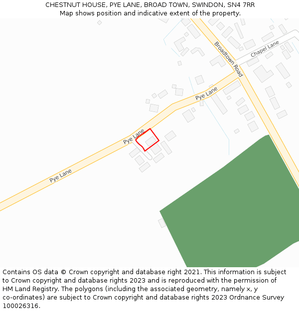 CHESTNUT HOUSE, PYE LANE, BROAD TOWN, SWINDON, SN4 7RR: Location map and indicative extent of plot