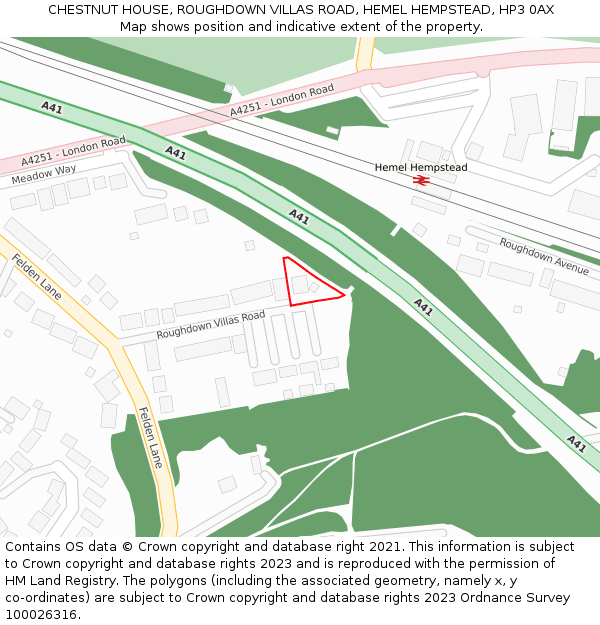 CHESTNUT HOUSE, ROUGHDOWN VILLAS ROAD, HEMEL HEMPSTEAD, HP3 0AX: Location map and indicative extent of plot