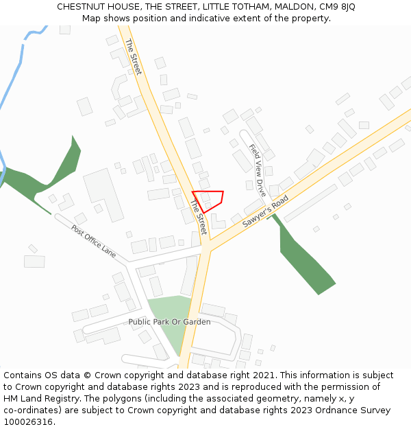 CHESTNUT HOUSE, THE STREET, LITTLE TOTHAM, MALDON, CM9 8JQ: Location map and indicative extent of plot