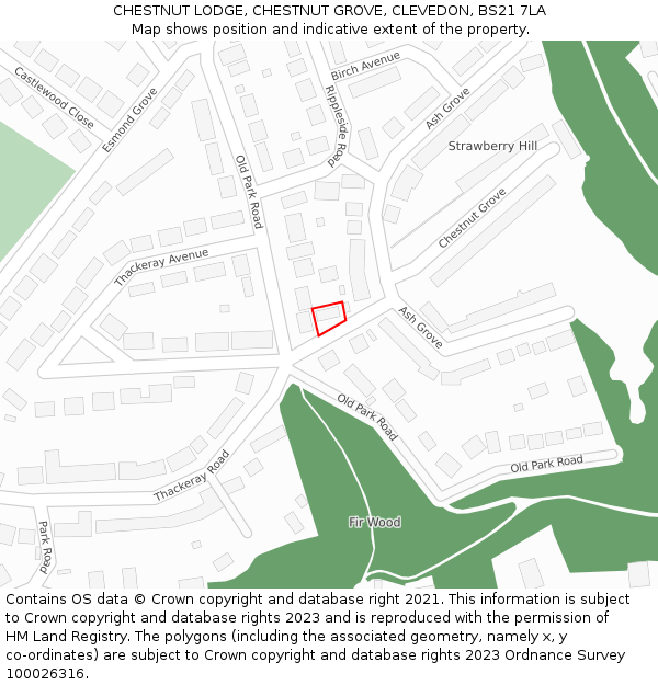 CHESTNUT LODGE, CHESTNUT GROVE, CLEVEDON, BS21 7LA: Location map and indicative extent of plot