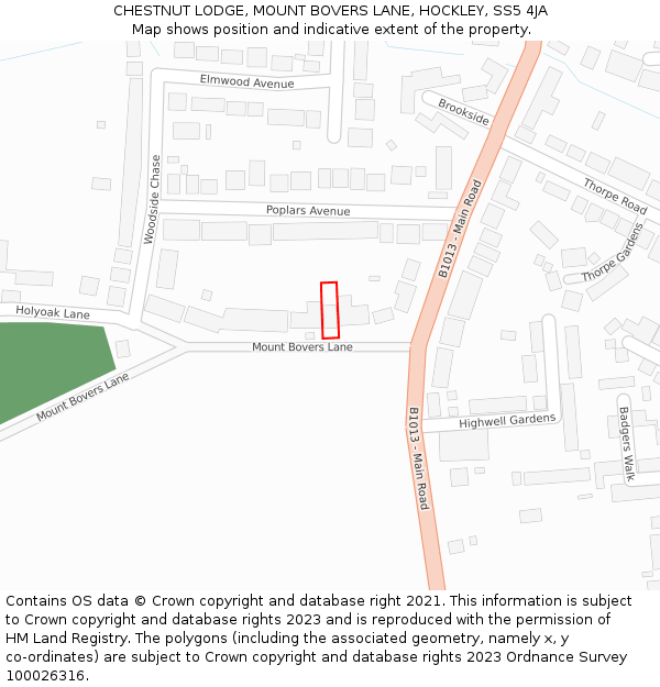 CHESTNUT LODGE, MOUNT BOVERS LANE, HOCKLEY, SS5 4JA: Location map and indicative extent of plot
