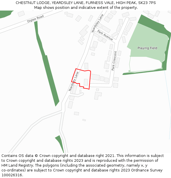 CHESTNUT LODGE, YEARDSLEY LANE, FURNESS VALE, HIGH PEAK, SK23 7PS: Location map and indicative extent of plot