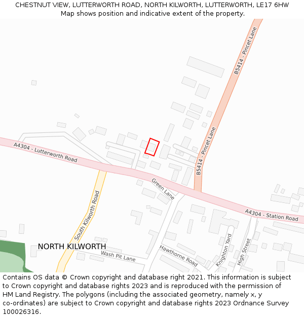 CHESTNUT VIEW, LUTTERWORTH ROAD, NORTH KILWORTH, LUTTERWORTH, LE17 6HW: Location map and indicative extent of plot