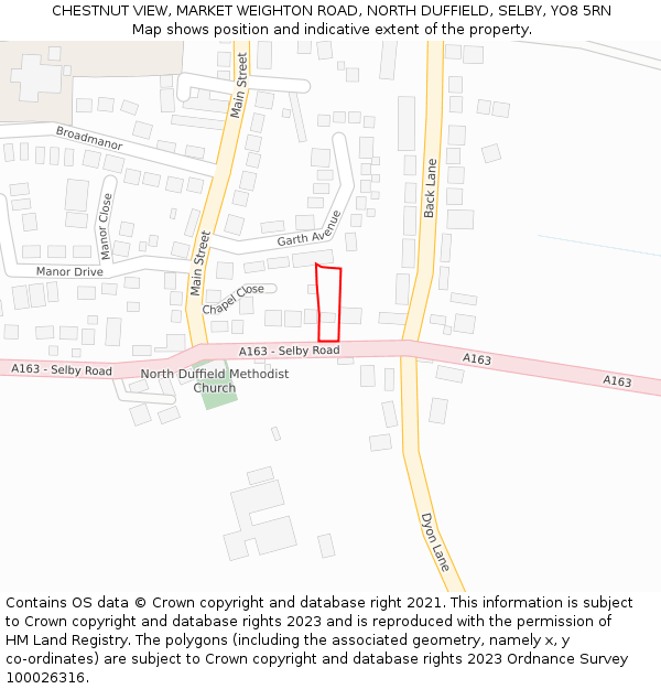 CHESTNUT VIEW, MARKET WEIGHTON ROAD, NORTH DUFFIELD, SELBY, YO8 5RN: Location map and indicative extent of plot