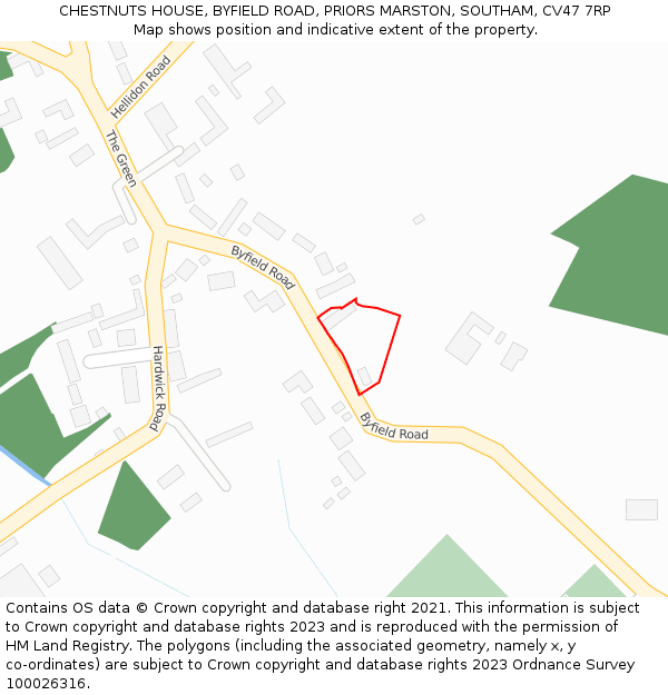 CHESTNUTS HOUSE, BYFIELD ROAD, PRIORS MARSTON, SOUTHAM, CV47 7RP: Location map and indicative extent of plot