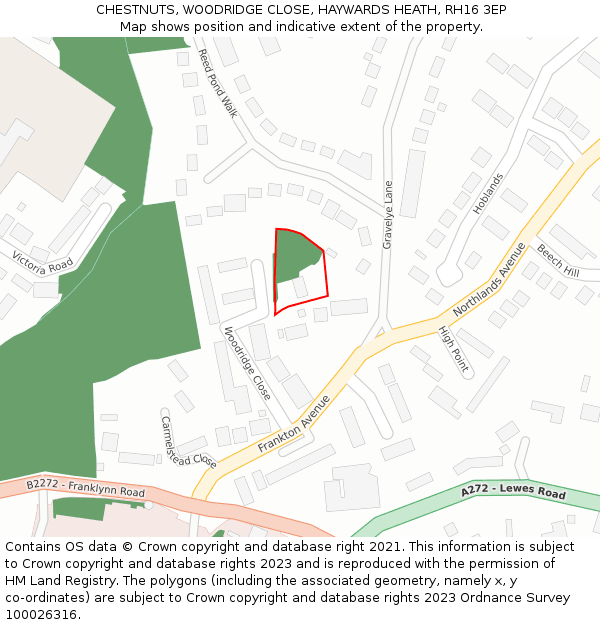 CHESTNUTS, WOODRIDGE CLOSE, HAYWARDS HEATH, RH16 3EP: Location map and indicative extent of plot