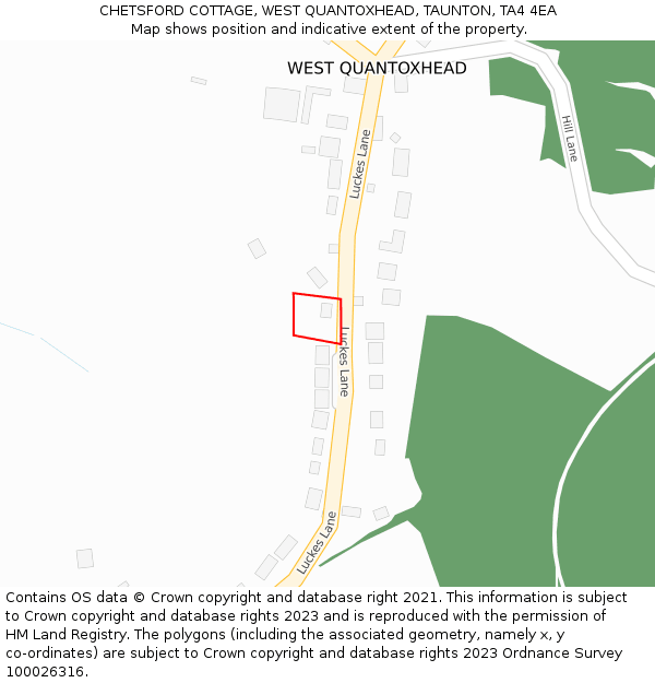 CHETSFORD COTTAGE, WEST QUANTOXHEAD, TAUNTON, TA4 4EA: Location map and indicative extent of plot