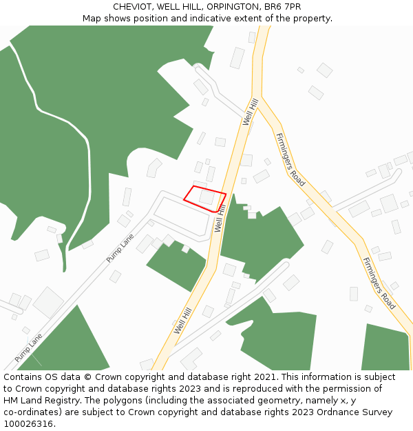 CHEVIOT, WELL HILL, ORPINGTON, BR6 7PR: Location map and indicative extent of plot