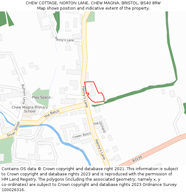 CHEW COTTAGE, NORTON LANE, CHEW MAGNA, BRISTOL, BS40 8RW: Location map and indicative extent of plot