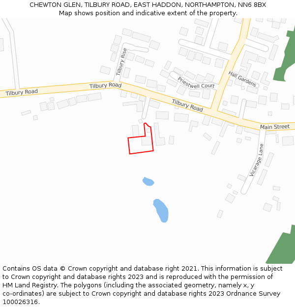 CHEWTON GLEN, TILBURY ROAD, EAST HADDON, NORTHAMPTON, NN6 8BX: Location map and indicative extent of plot