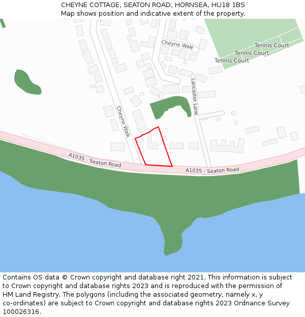 CHEYNE COTTAGE, SEATON ROAD, HORNSEA, HU18 1BS: Location map and indicative extent of plot